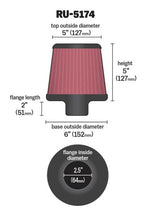Load image into Gallery viewer, K&N Universal Rubber Filter-Round Tapered 2.5in Flange ID x 6in Base OD x 5in Top OD x 5in Height