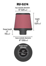 Load image into Gallery viewer, K&N Universal Rubber Filter-Round Tapered 2.5in Flange ID x 6in Base OD x 5in Top OD x 5in Height