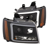 ANZO 07-14 Chevy Tahoe Projector Headlights w/ Plank Style Design Black w/ Amber