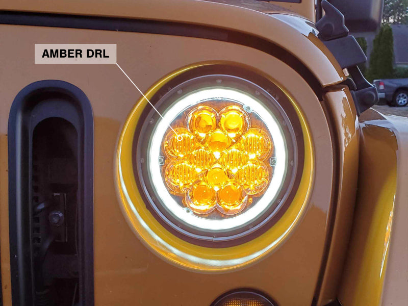 Raxiom 97-18 Jeep Wrangler TJ/JK Axial Spider LED Headlight w/ Amber DRL- Chrome Hsng (Clear Lens)