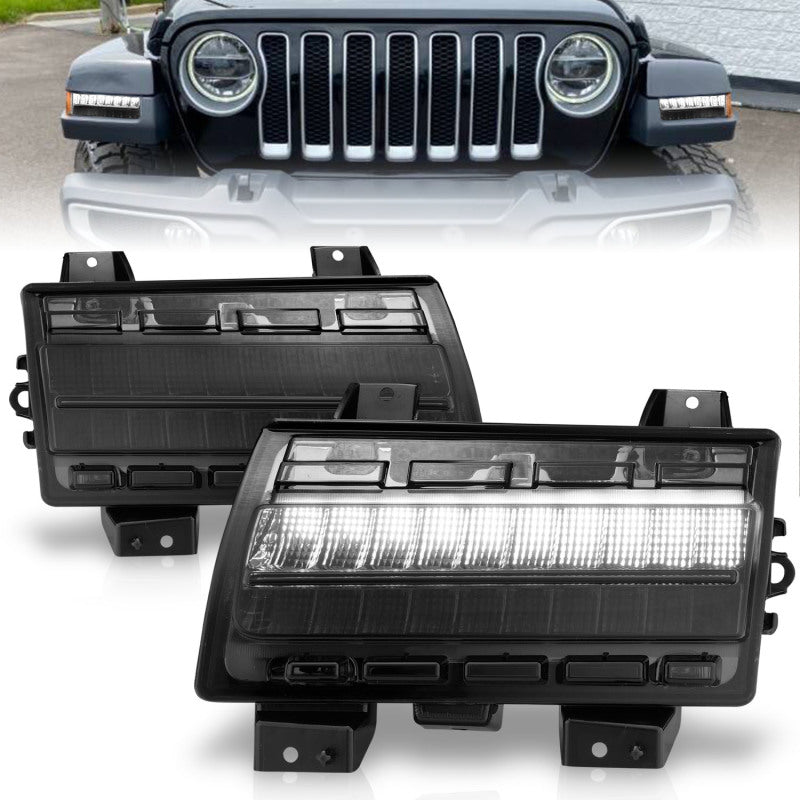 ANZO 2018-2021 Jeep Wrangler LED Side Markers Chrome Housing Smoke Lens w/ Seq. Signal Low Config