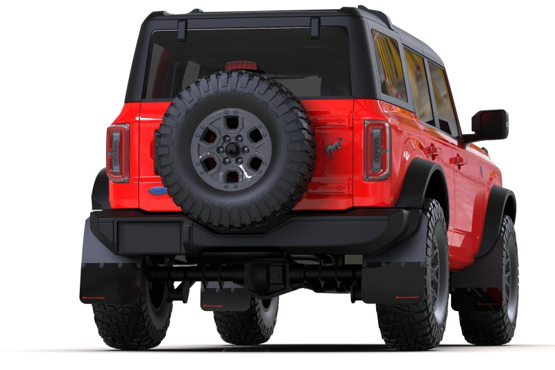 Rally Armor 21-24 Ford Bronco (Plstc Bmpr - NO Rptr/Sprt - NO RR/RB) Blk Mud Flap w/Met. Blk Logo