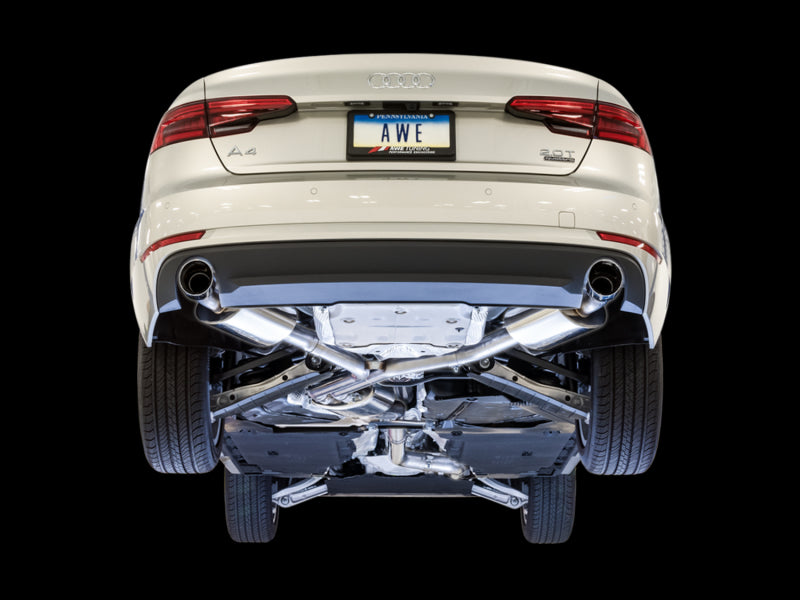 AWE Tuning Audi B9 A4 Touring Edition Exhaust Dual Outlet - Chrome Silver Tips (Includes DP)