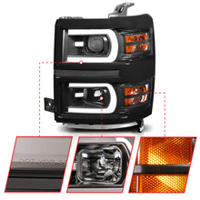 Load image into Gallery viewer, ANZO 14-15 Chevrolet Silverado 1500 Projector Headlights w/ Plank Style Switchback Black w/ Amber