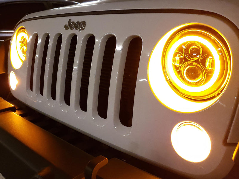 Raxiom 97-18 Jeep Wrangler TJ/JK Axial Halo Headlights w/ DRL Amber Signals- Blk Hsng (Clear Lens)