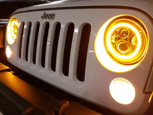 Load image into Gallery viewer, Raxiom 97-18 Jeep Wrangler TJ/JK Axial Halo Headlights w/ DRL Amber Signals- Blk Hsng (Clear Lens)