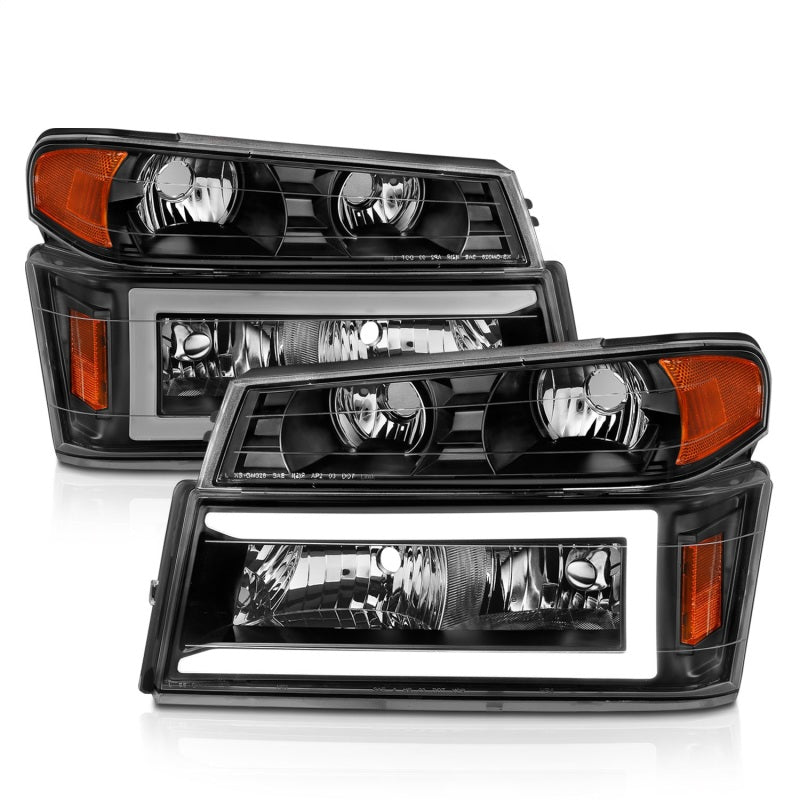 ANZO 04-12 GM Colorado/Canyon/I-Series Crystal Headlights - w/ Light Bar Black Housing 4pcs