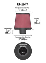 Load image into Gallery viewer, K&amp;N Round Tapered Universal Air Filter 3 inch Flange 6 inch Base 5 inch Top 6 inch Height