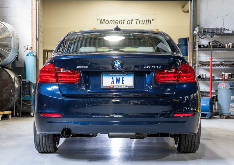 AWE Tuning 13-18 BMW 320i (F30) Touring Edition Exhaust w/ Perfomance Mid Pipe - Diamond Black Tips