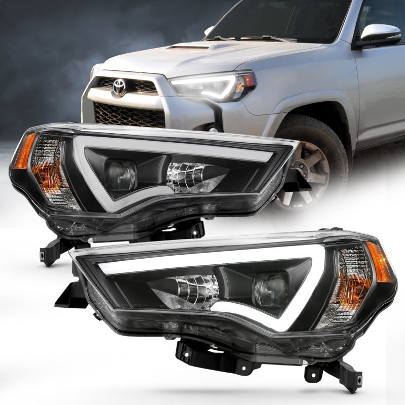 ANZO 14-18 Toyota 4 Runner Plank Style Projector Headlights Black w/ Amber