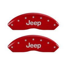 Load image into Gallery viewer, MGP 4 Caliper Covers Engraved Front &amp; Rear JEEP Red finish silver ch