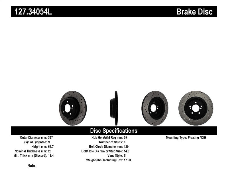 StopTech 00-03 BMW M5 (E39) Slotted & Drilled Left Rear Rotor