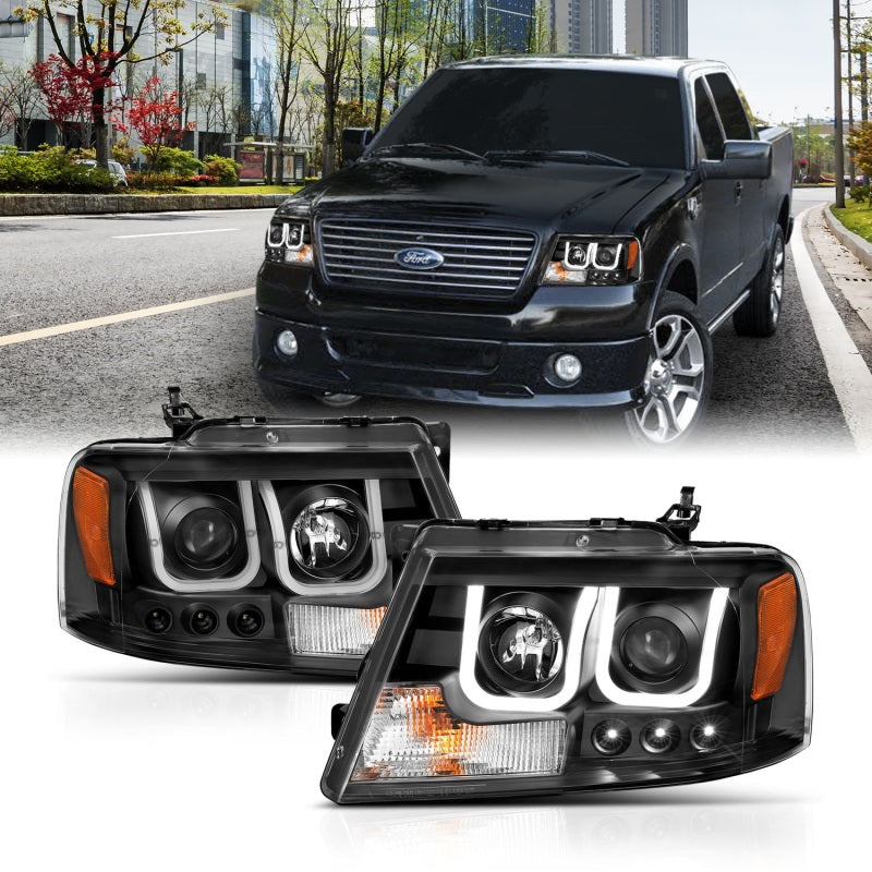 ANZO 2004-2008 Ford F-150 Projector Headlights w/ U-Bar Black