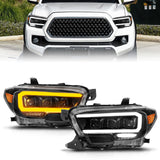 ANZO 16-22 Toyota Tacoma LED Projector Headlights w/ Light Bar Sequential Black Housing w/Initiation