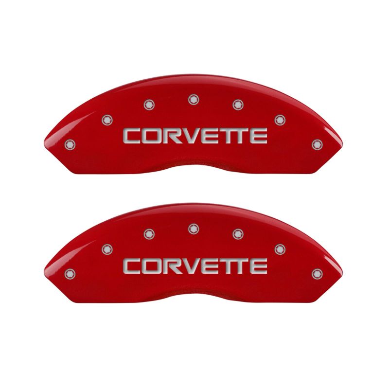 MGP 4 Caliper Covers Gloss Red Engraved with Corvette C4 (Full Kit 4 Pieces)