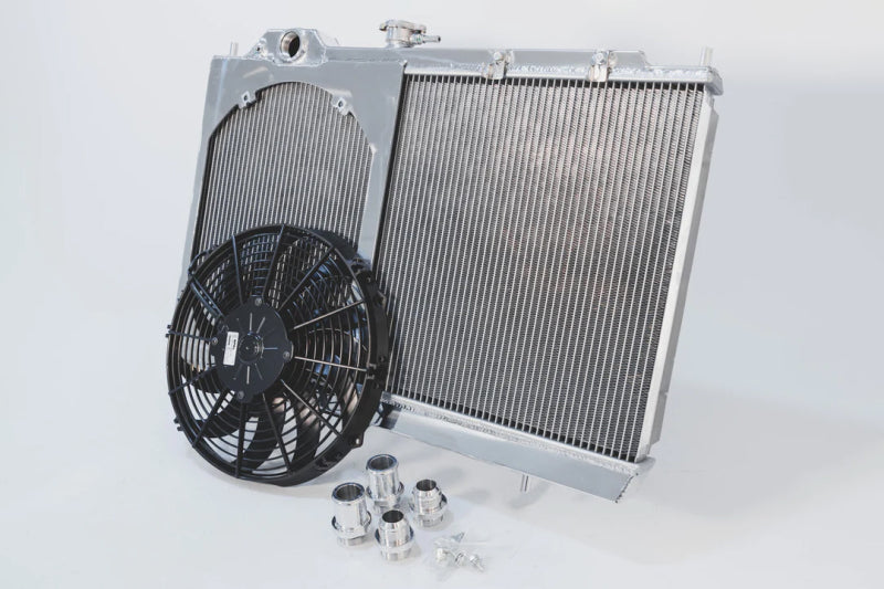 CSF 96-07 Mitsubishi Evo 4/5/6/7/8/9 Full-Slim Radiator w/12in Fan & Shroud/-16AN & Slip On Fitting