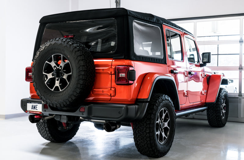 AWE Tuning 2018+ Jeep Wrangler JL/JLU Tread Edition Axle-Back Dual Exhaust - Diamond Black Tips