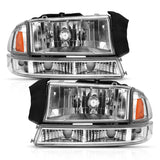 ANZO 1997-2004 Dodge Dakota Crystal Headlight Set Chrome Amber